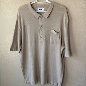 NTH Oat Waffleknit Cotton Short Sleeve Casual Preppy Polo Shirt Size XL